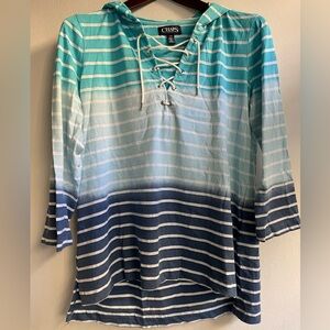 Ralph Lauren Chaps Aqua and Navy Lace-Up Pullover Top